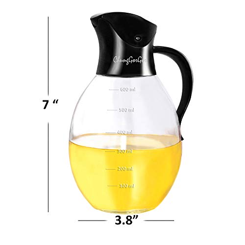 Olive Oil & Vinegar Dispenser Bottle with Scale and Non-Slip Handle - Auto Flip Cap - Non-Drip Spout - Glass, 20.5 oz Leakproof Condiment Container,Cooking Oil Cruet for Kitchen - Thumbnail 6