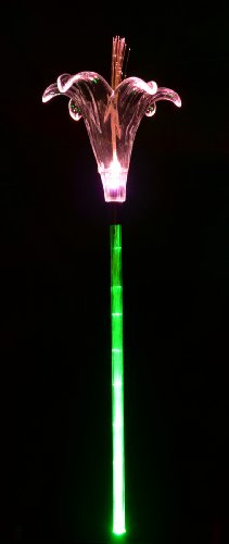Solaration 1001G Solar Lily Flower Garden Light with Green-Lit Stem, 30-Inch