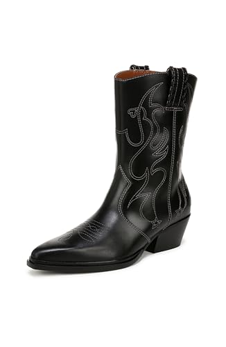 Franco Sarto Womens Bianca Fashion Cowboy Boot Black Leather 5.5 M