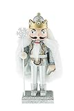 Clever Creations Chubby Snow King Nutcracker with Snowflake Staff | Sparkly Platform Holds a Royal King Wearing a Glittery Diamond Studded Crown with Fitting Cape | 100% Wood | Stands at 7
