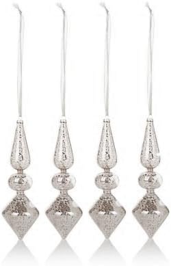 Winter Lane Set of 4 Handblown Mercury Glass Ornaments ~ Silver