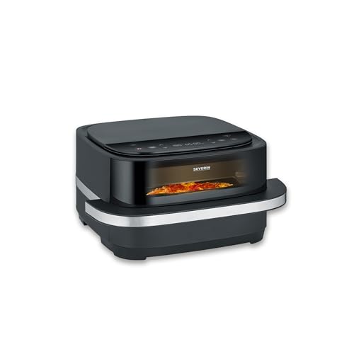 Severin Pizza & More Hot Air Fryer, Pizza Programs, 10 Cooking Programs, Optimal Heat Distribution, Extra Large Shape, with Viewing Window, 4 L, 2100 W, Black
