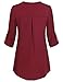 Messic Women's V-Neck Blouses 3/4 Roll-up Sleeve Button Casual Chiffon Tunic Shirt (Wine, XX-Large)