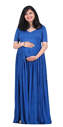 Bloosom Bells Women's Jersey and Viscose Crepe Maternity Wear(001_Blue)