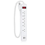 Maxxima 6 Outlet USB Power Strip with Dual USB Ports Surge Protector 300 Joules 2.4A