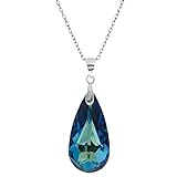 Dreambell Gift Swarovski Elements Crystal Bermuda Blue Pendant Rhodium Sterling Silver Necklace 16+2