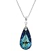 Swarovski Elements Crystal Bermuda Blue Pendant Rhodium Sterling Silver Necklace 16+2