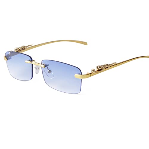 ADE WU Vintage Rimless Sunglasses, Women Men, Gold Frameless Blue Lens at Amazon