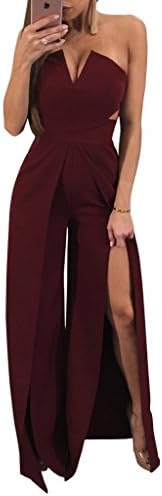YouBens Womens Strapless Cocktail Dress Wide Leg High Slit Semi Formal Jumpsuit