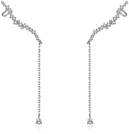 Chicinside CZ Crystal Ear Cuff Crawlers Dangle Earrings Silver Tone