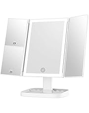 Makeup Mirror with Lights, 72 LEDs Vanity Mirror, 3 Color Lighting, Lighted Makeup Mirror, 1x 2X 3X Magnification, Touch Control, Dual Power Supply, Portable Cosmetic Mirror, Female Gift