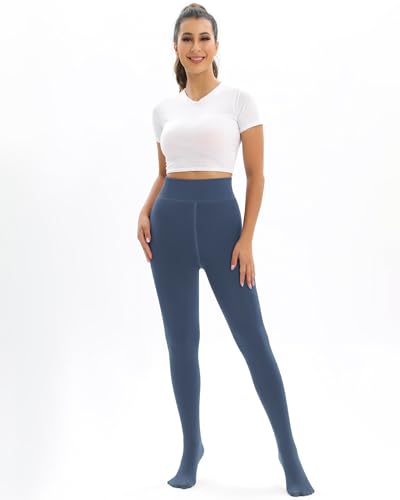 DARKTERROR FLEECE LINED TIGHTS WOMEN, WARM FLEECE LINED LEGGINGS WOMEN FOR WINTER, THERMAL PANTYHOSE THICK VELVET PANTS NAVY