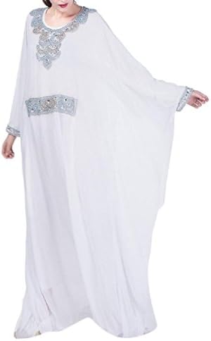 Mirror Women's Muslim jalabiyas Girls Sequin Dolman Sleeve Baggy Abaya Maxi Dress White OS