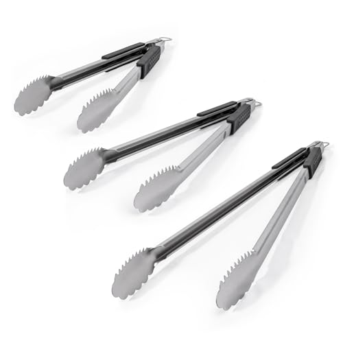 Grille Perfect 3-Pack of Extra Long Heavy Duty Tongs for Grilling | Dual Sided Stainless Steel Grill Tongs for Outdoor Grill and Kitchen Cooking | 3-Sided Handle Grip | 16 Inch, 20 Inch, 24 Inch