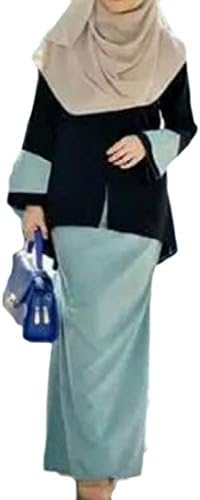 Sheng Xi Womens Kaftan Summer Buckle Muslim Dubai Jalabiyas 2 Piece Set