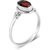Artisanjewels 925 Sterling Silver Natural Garnet Gemstone Ring, Handmade Bohemian Jewelry, Healing Crystals, January Birthstone, Stack Promise Fidget Christmas Gift for Women (US - 10)