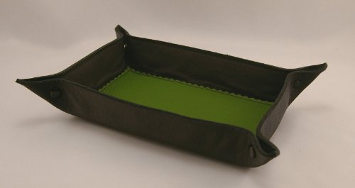 Handmade Leather Green and Black Coin Jewelry Cell Phone Tray Dresser Caddy
