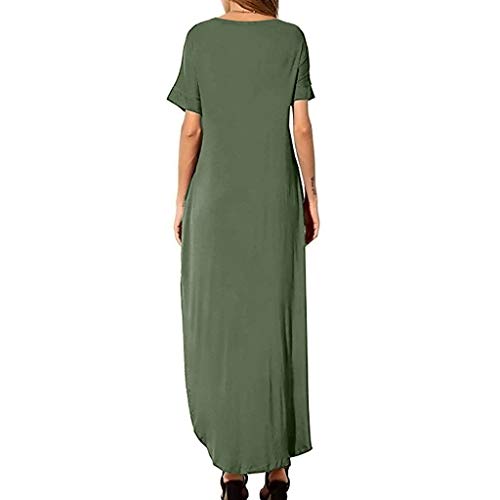 CCOOfhhc Women's Summer Dress Casual Loose Beach Cover Up Long Plain Print Short Sleeve Maxi Dresses with Pocket Army Green
