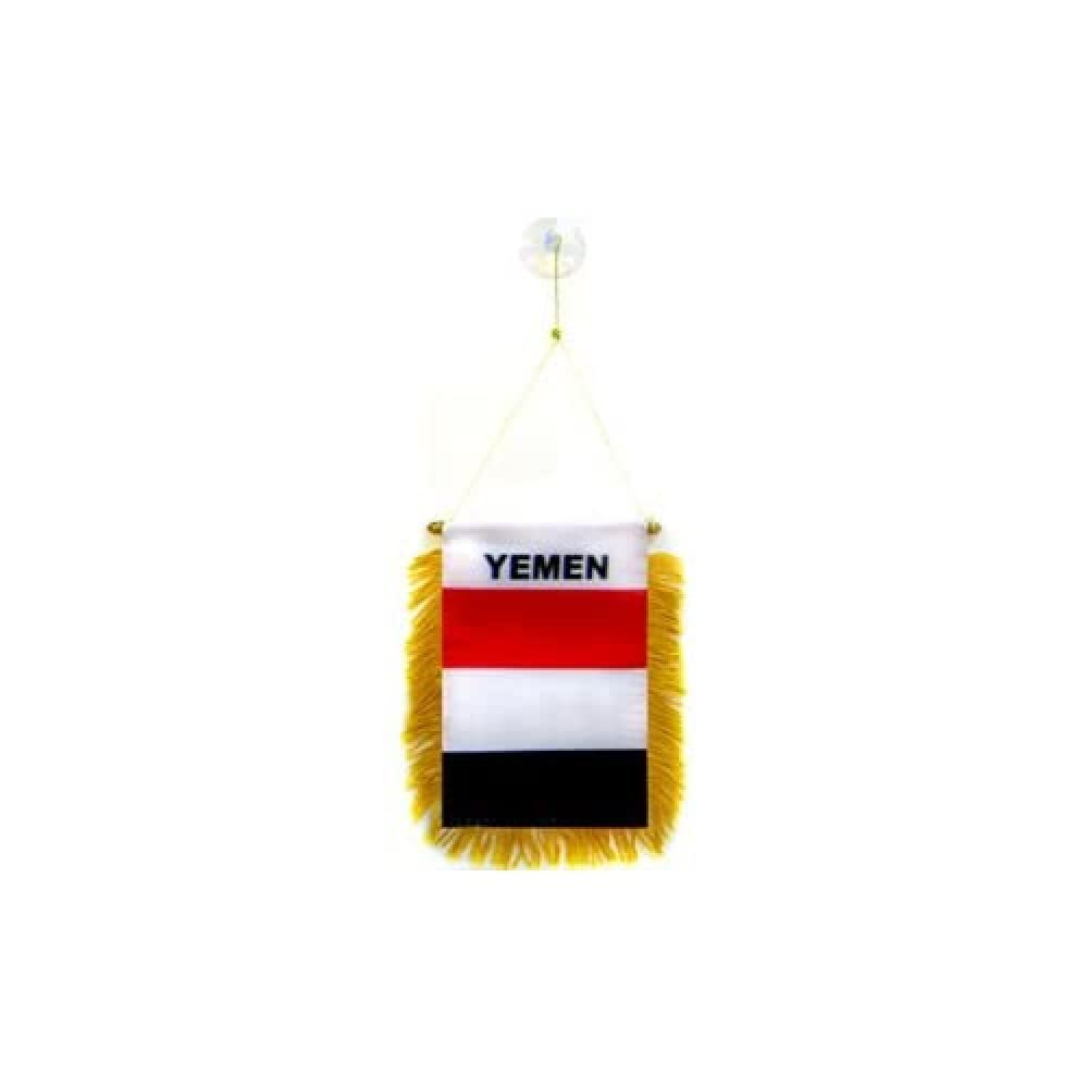 AZ FLAG - Yemen Mini Banner - 6'' x 4'' - 100% Polyester Yemeni Small Pennant for Car - Double-sided Flag with Suction Cup Hanger