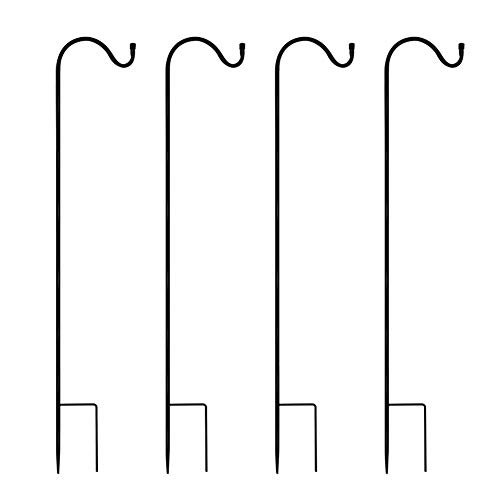 Lulu Home Shepherds Hook, Black Heavy Duty Garden Metal Hook, 37 inch for Outdoor Solar Lights, Hummingbird Feeders, Mason Jars, 4 Pack