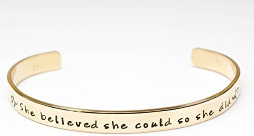 Inspirational Bracelet, Quote Jewelry, She Believed She Could So She Did Hand Stamped Bracelet, Gold Brass, Graduation Gift, Gift for Her