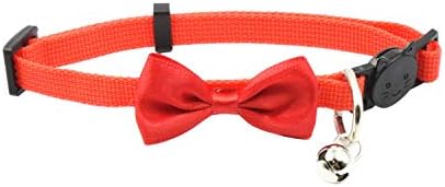 Olahibi Classic Solid color Safety Release Bowtie Cat Collar Breakaway Buckle with Bell (S, Red)