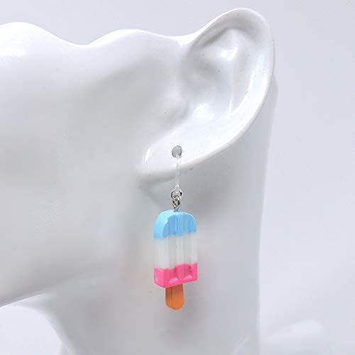 Popsicle Dangle Earrings on Clear Plastic Hooks, Pink, White, Blue - Thumbnail 2