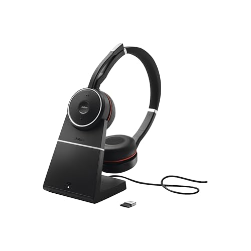 Jabra Evolve 75 UC Wireless Stereo On-Ear Headset – Unified Communications zertifizierte Kopfhörer mit Langer Akkulaufzeit und Ladestation– USB Blueto