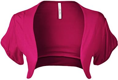 Luna Flower Plus Size Basic Solid Puff Short Sleeve Crop Open Front Borelo Cardigans