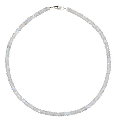 ERCE Regenbogen-Mondstein Edelsteinschmuck Kette, 5 mm facettiert, Karabinerverschluss 925 Silber, Länge 45 cm