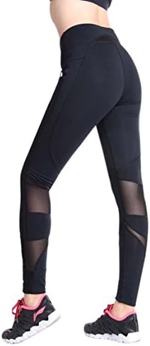 Women's High Waist Ankle Workout Yoga Leggings Running Pants Mesh Panels With 2 Hidden Side Pockets