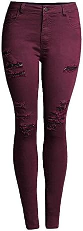 Tirahse Fashionable Women's Stretch Destroyed Ripped Thin Skinny Fit Jeans Wine RedX-Large