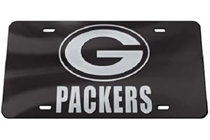 Green Bay Packers Black Crystal Mirror Laser License Plate