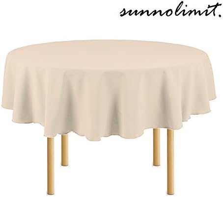 sunnolimit Tablecloth - 70 Inch dia -Beige-round Polyester Table Cloth, Wrinkle,Stain Resistant - Great for Buffet Table, Parties, Holiday Dinner &amp; More