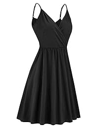 VotePretty Vestido casual para verano, con cuello en V, tiras de espagueti, para mujer