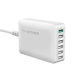 USB Quick Charger RAVPower 60W 6-Port QC 3.0 Fast Charger Desktop Charging Station, Compatible Galaxy S8 S7 S6 Edge Note and iSmart Compatible iPhone 11 Pro Max XS Max XR X 8 7 Plus, iPad and More