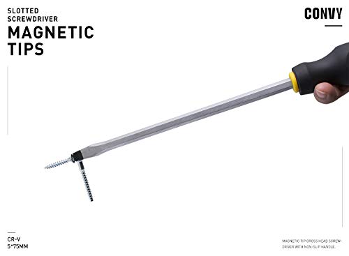 Convy GJ-0112 Slotted Screwdriver, Magnetic Tip Cross Head Screwdriver with Non-Slip Handle