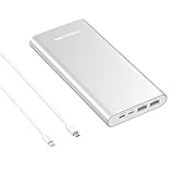Poweradd Pliot 4GS Plus 20000mAh External Battery Pack Lightning & Micro Input Power Bank 3.6A Fast Charger for iPhone, iPad, Samsung, LG and More - Silver (Apple & Micro Cable Included)