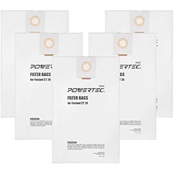 POWERTEC 75037 Self Cleaning for Festool CT 26 496187 Filter Bags | Flexible Fleece Filter Bag - 5 Pack