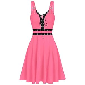 Xmiral Gothic jurk voor dames, mouwloos, veters, camisole mini-jurk, hoge taille, punkjurk