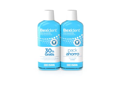 ISDIN Bexident Pack Bain de Bouche Blanchissant 30% Gratuit 500 + 500 ml Bain de Bouche Blanchissant Remineralisant Triple Action Antiplaque