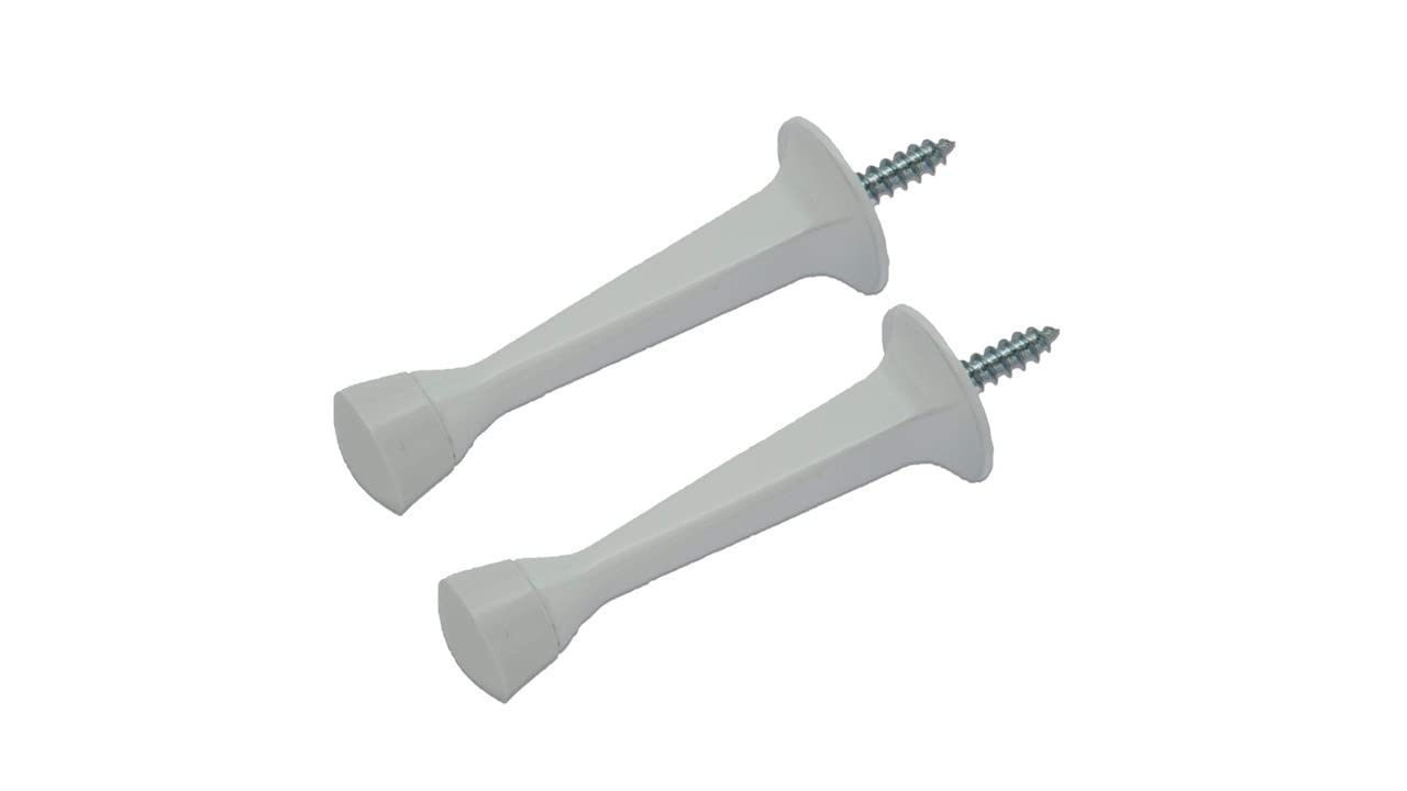 QCAA Rubber Tip Heavy Duty Solid Rigid Door Stop, 3", Zinc Die Cast, White, 2 Pack, Made in Taiwan