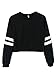 Joeoy Women's Casual Striped Long Sleeve Crop Top Sweatshirt Black-L
