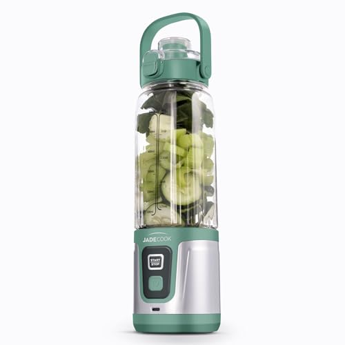JadeCook Licuadora Portátil Recargable Jade Electro con Vaso de 750 ml, Doble Aspa, para Smoothies y Jugos, Tritura Hielo, Mezcla y Bate, Color Verde