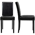 DAGONHIL Dining Chairs Set of 2 PU Leather Dining Room Chairs, Armless Upholstered Kitchen Chair with Black Solid Wood Legs, Black
