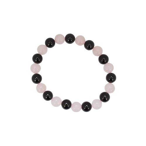 Rose Quartz and Black Tourmaline Fertility and Grounding Bracelet, 8mm Gemstone Stretch, 7