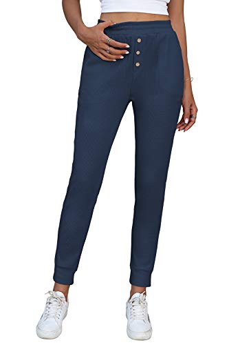 Pantalones de chándal elásticos para mujer NIMIN, cómodos pantalones de punto tipo gofre, pantalones deportivos ajustados sólidos con bolsillos