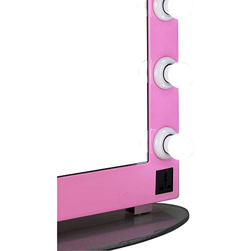 Hiker 12 Led Dimmer Light Pc Body and Glass Base Hollywood Vanity Makeup Mirror Table Top Wall Mount, Pink