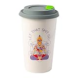 Let That Shit Go Meditating Buddha Ceramic Coffee Travel Mug 12 oz. with Sealed BPA Free Lid - Dishwasher and Microwave Safe - Yoga Coffee Mug - Funny Quote for Yoga Lovers