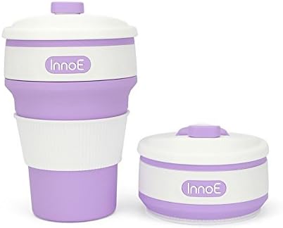 InnoE Collapsible Portable Coffee Cup for Home Office Outdoor Camping Hiking Picnic Tea Cup, Leak-proof Design, BPA Free Food-grade Silicone (Purple)